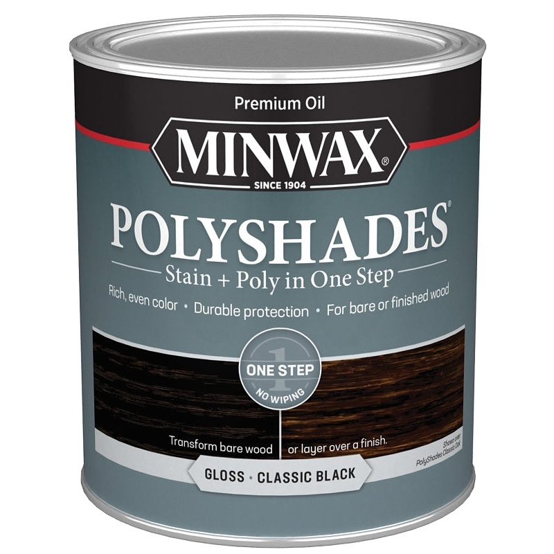 Minwax PolyShades 614950444 Wood Stain and Polyurethane, Gloss, Classic Black, Liquid, 1 qt, Can