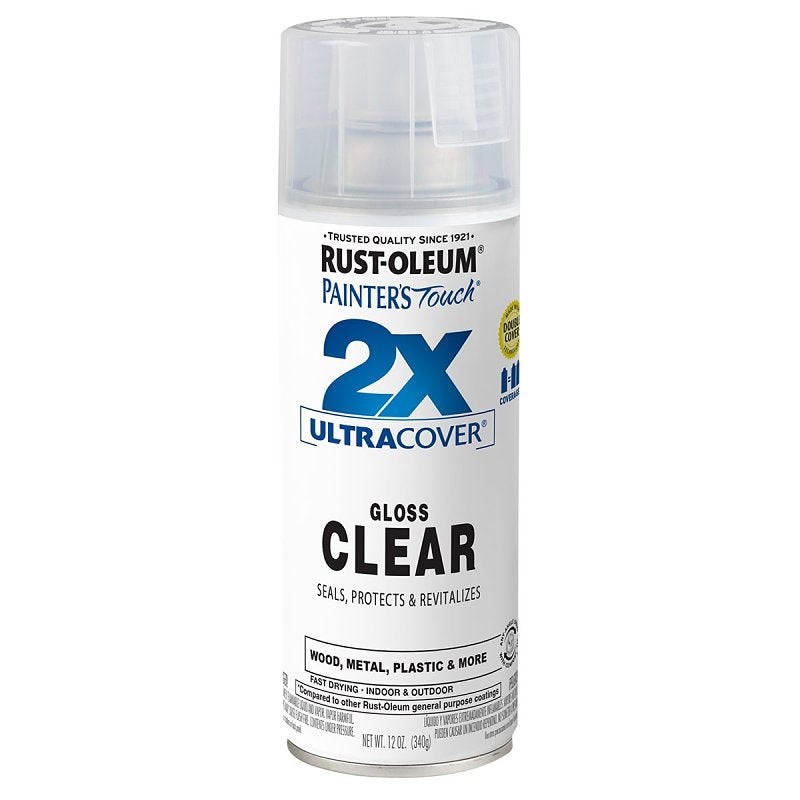 Rust-Oleum Painter’s Touch 2X Ultra Cover 334029 Spray Paint, Gloss, Clear, 12 oz, Aerosol Can