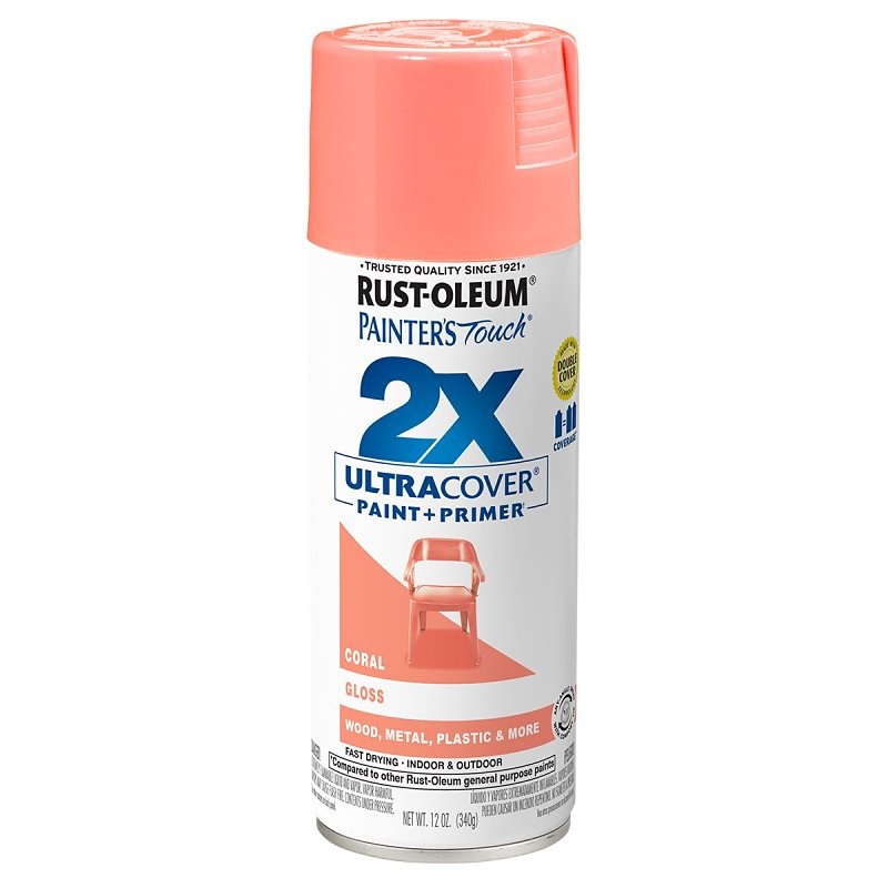 Rust-Oleum Painter’s Touch 2X Ultra Cover 334052 Spray Paint, Gloss, Coral, 12 oz, Aerosol Can