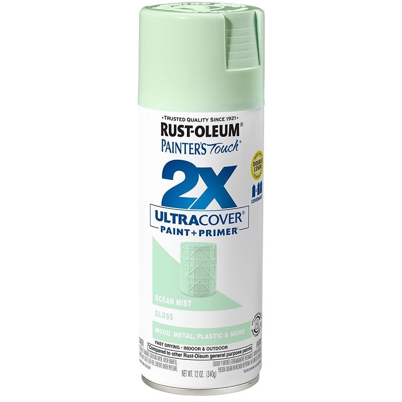 Rust-Oleum Painter’s Touch 2X Ultra Cover 334053 Spray Paint, Gloss, Ocean Mist, 12 oz, Aerosol Can