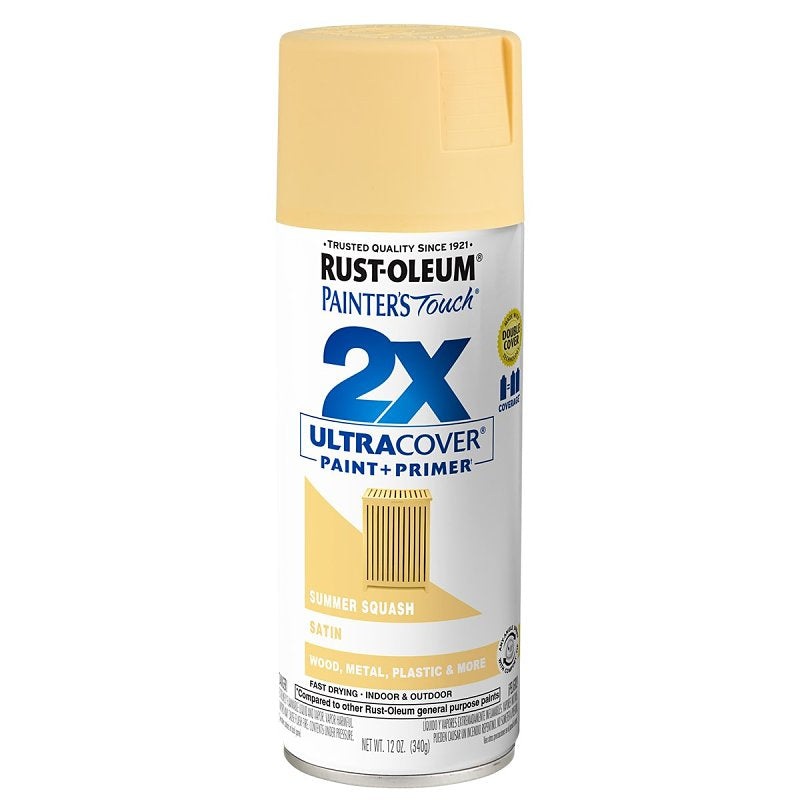 Rust-Oleum Painter’s Touch 2X Ultra Cover 334079 Spray Paint, Satin, Summer Squash, 12 oz, Aerosol Can