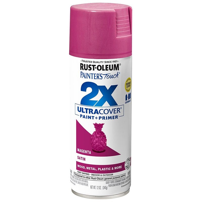 Rust-Oleum Painter’s Touch 2X Ultra Cover 334087 Spray Paint, Satin, Magenta, 12 oz, Aerosol Can