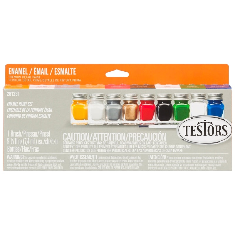 Testors 281231 Enamel Paint Set, 0.25 oz Bottle, Includes: Gloss Yellow, Red, Enamel Paints and (1) Paint Brush and Tray