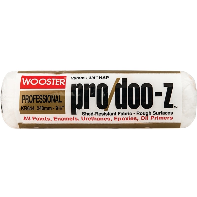 Wooster KR644-9 1/2 Roller Cover, 3/4 in Thick Nap, 9-1/2 in L, Woven Fabric Cover, White