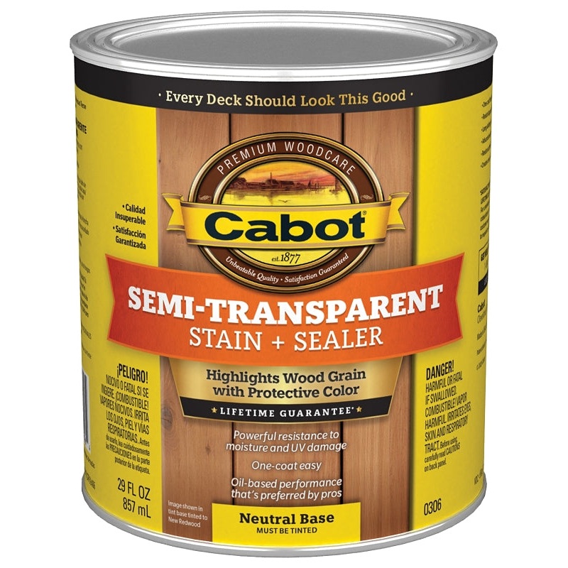 Cabot 140.0000306.005 Deck and Siding Stain, Neutral Base, Liquid, 1 qt