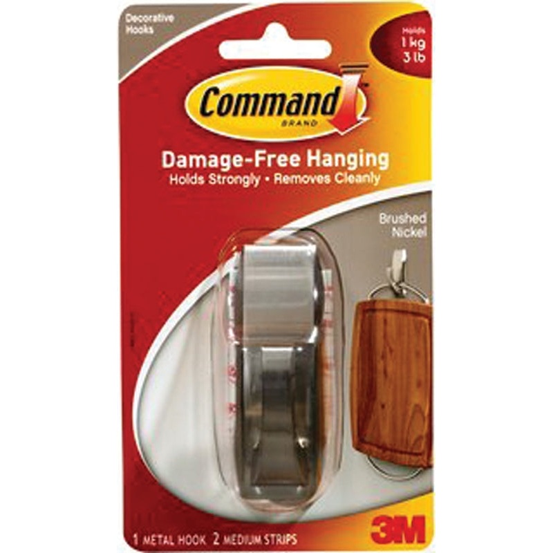 Command MR02-BN-ES Reflection Hook, 3 lb, 1-Hook, Metal, Brushed Nickel