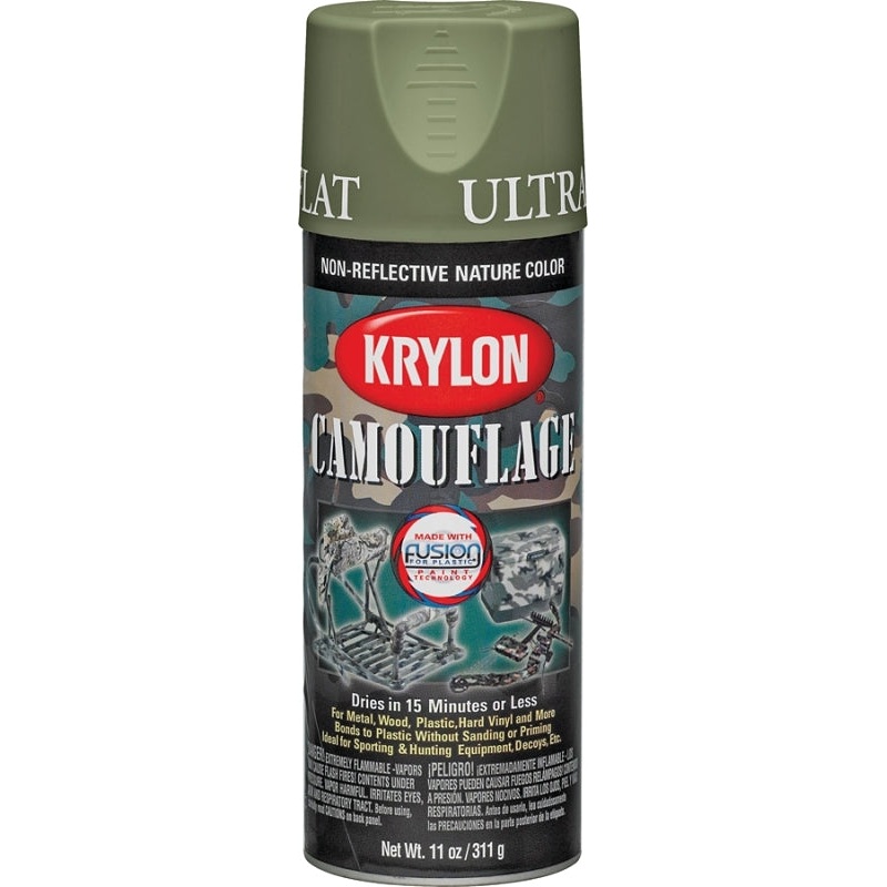 Krylon K04296077 Camouflage Spray Paint, Ultra Flat, Woodland Light Green, 12 oz, Can