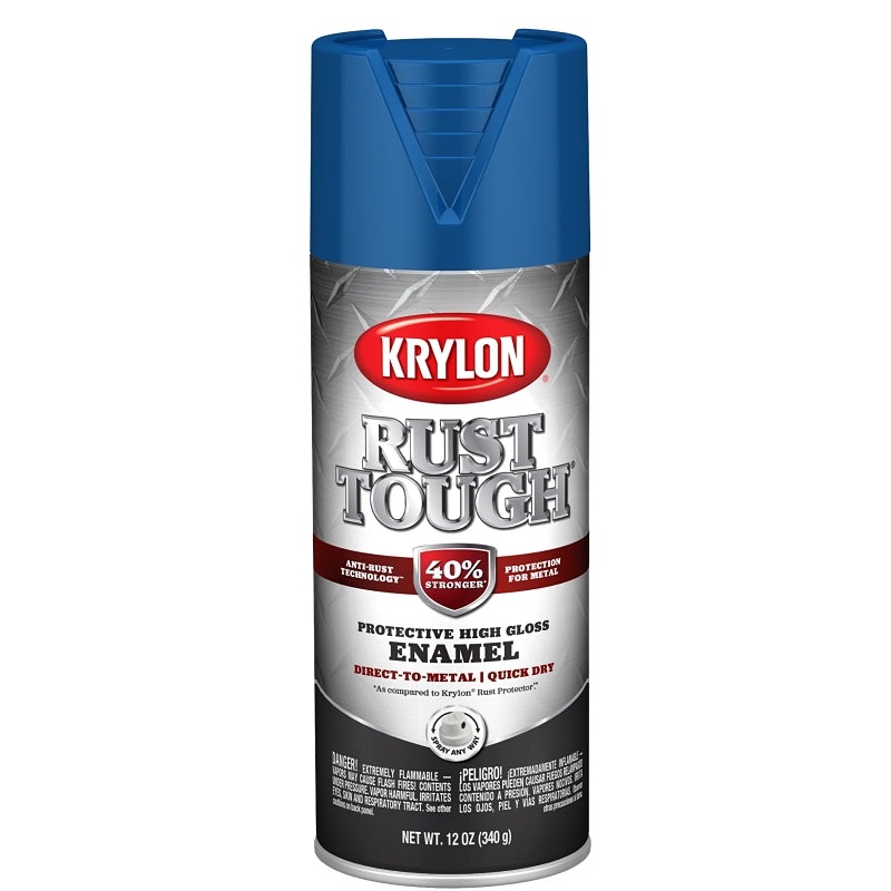 Krylon Rust Tough K09225008 Enamel Spray Paint, Gloss, True Blue, 12 oz, Can, Pack of 6