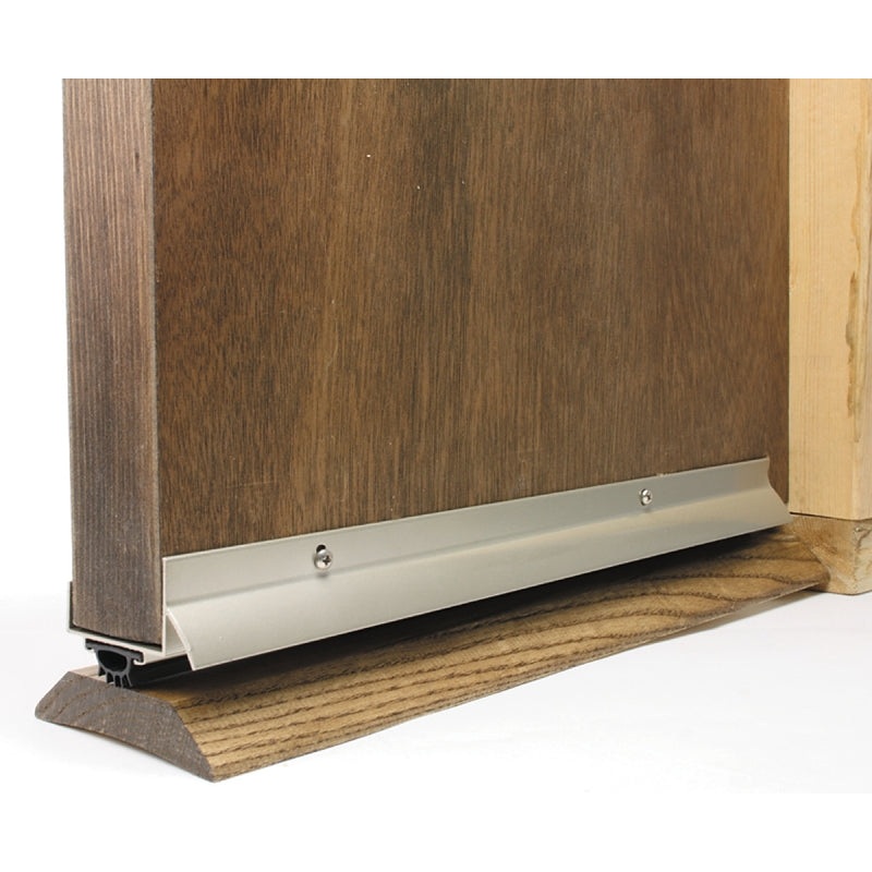 M-D 49000 Door Bottom with Drip Cap, 36 in L, 1-3/4 in W, 1-5/8 in H, Aluminum, Satin Nickel