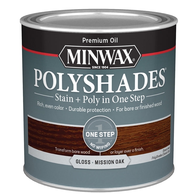 Minwax 214854444 Waterbased Polyurethane Stain, Gloss, Liquid, Mission Oak, 0.5 pt, Can