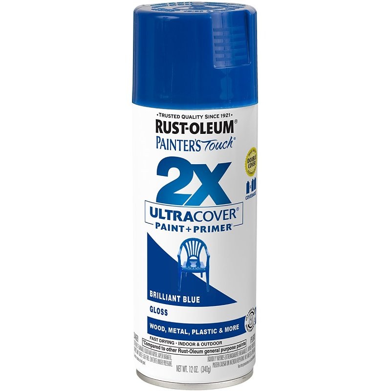 Rust-Oleum Painter’s Touch 2X Ultra Cover 334027 Spray Paint, Gloss, Brilliant Blue, 12 oz, Aerosol Can
