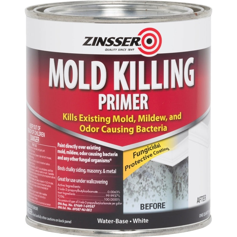 Zinsser 276087 Mold Killing Primer, Flat, White, 1 qt, Can, Pack of 4