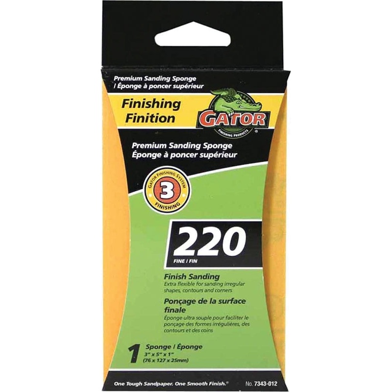 Gator 7343-012 Sanding Sponge, 5 in L, 3 in W, 220 Grit, Aluminum Oxide Abrasive, For: Zip Sponge Holder