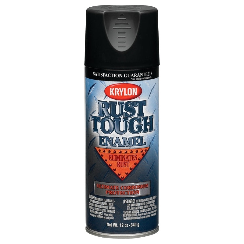 Krylon Rust Tough K09203007 Rust Preventative Spray Paint, Semi-Flat, Black, 12 oz, Can