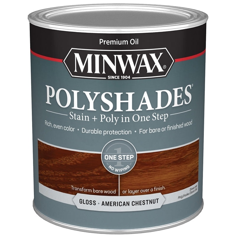 Minwax 614750444 Waterbased Polyurethane Stain, Gloss, Liquid, American Chestnut, 1 qt, Can