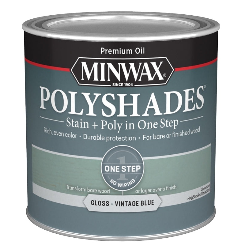Minwax PolyShades 214944444 Interior Wood Stain, Gloss, Vintage Blue, Liquid, 0.5 pt