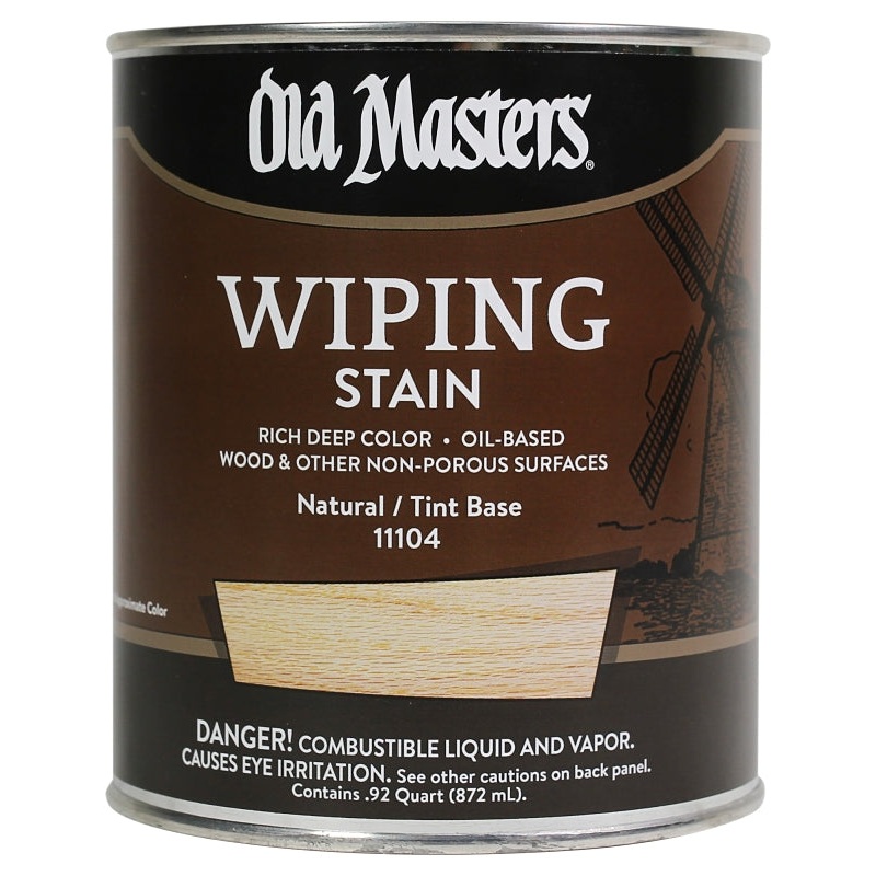 Old Masters 11104 Wiping Stain, Natural Tint Base, Liquid, 1 qt, Can