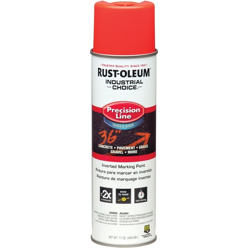 Rust-Oleum 203037 Inverted Marking Spray Paint, Fluorescent Red/Orange, 17 oz, Can
