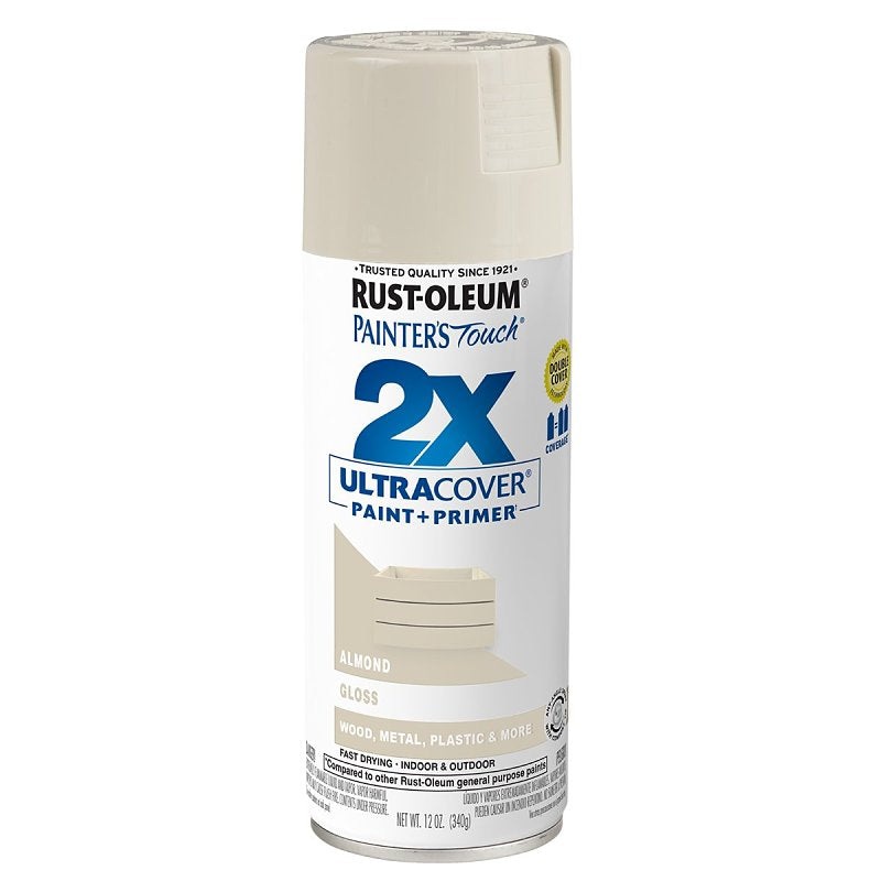 Rust-Oleum Painter’s Touch 2X Ultra Cover 334023 Spray Paint, Gloss, Almond, 12 oz, Aerosol Can