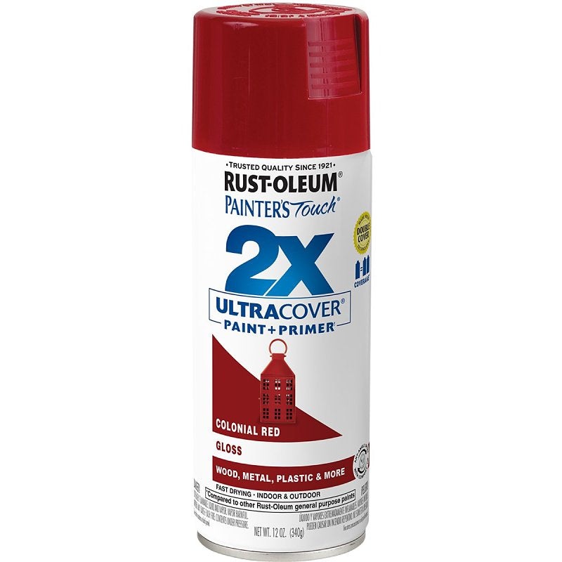 Rust-Oleum Painter’s Touch 2X Ultra Cover 334030 Spray Paint, Gloss, Colonial Red, 12 oz, Aerosol Can