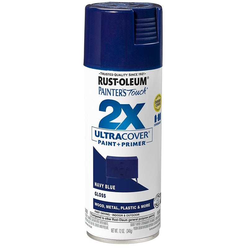 Rust-Oleum Painter’s Touch 2X Ultra Cover 334041 Spray Paint, Gloss, Navy Blue, 12 oz, Aerosol Can