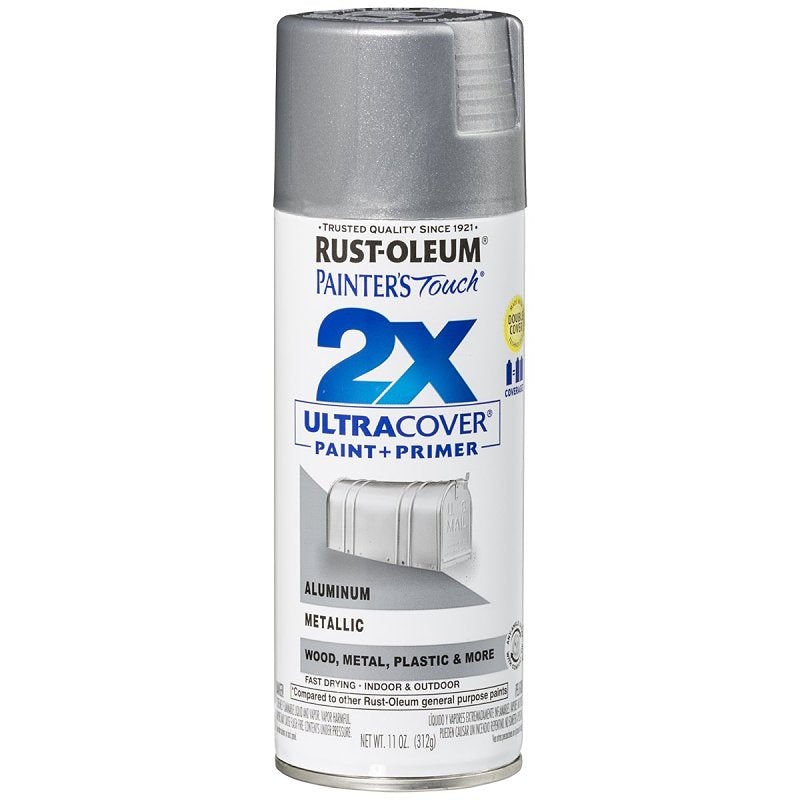 Rust-Oleum Painter’s Touch 2X Ultra Cover 334058 Spray Paint, Satin, Aluminum, 12 oz, Aerosol Can