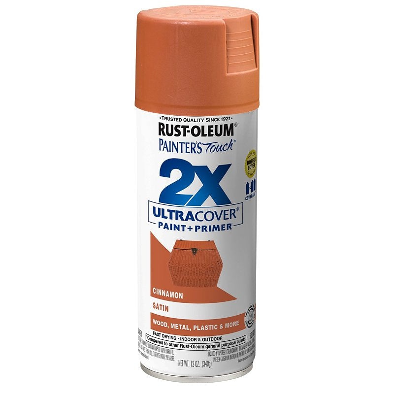 Rust-Oleum Painter’s Touch 2X Ultra Cover 334061 Spray Paint, Satin, Cinnamon, 12 oz, Aerosol Can