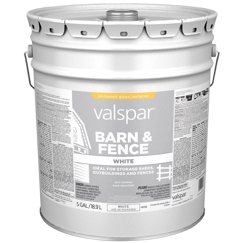 Valspar 018.3145-75.008 Barn and Fence Paint, White, 5 gal Pail