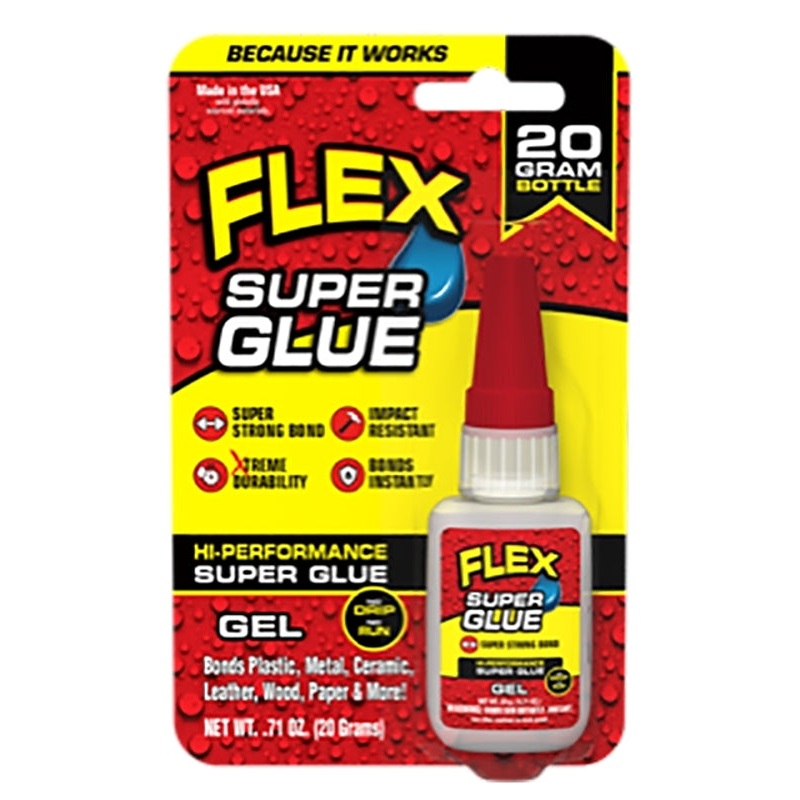 Flex Seal SGGELB20 High Performance Super Glue, Gel, Clear, 20 g Bottle, Pack of 8