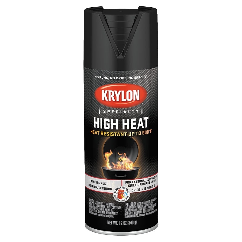 Krylon K01618777 Spray Spray Paint, Satin, Black, 12 oz, Aerosol Can
