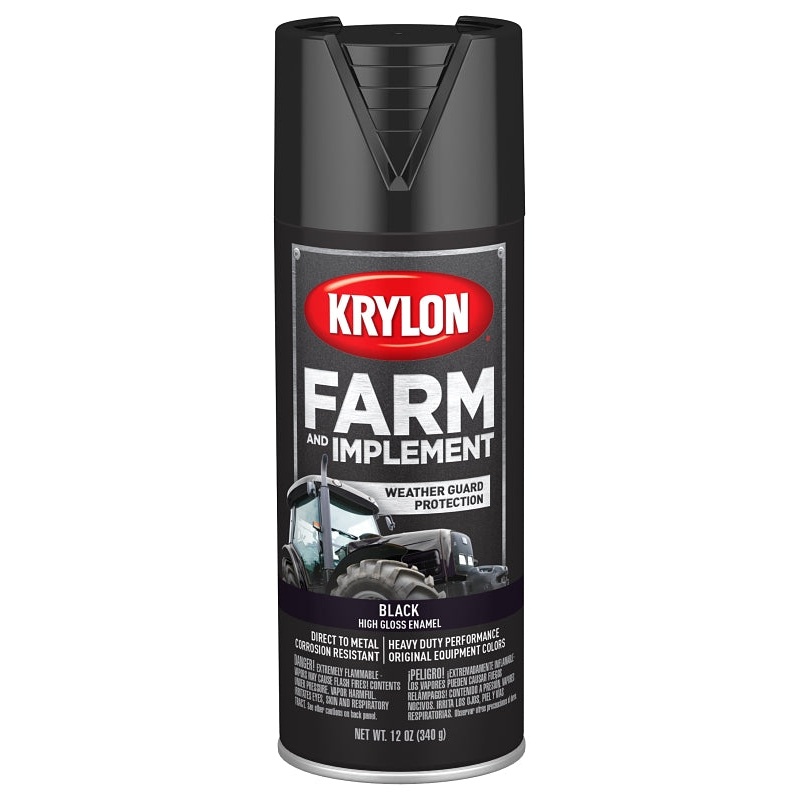 Krylon K01931007 Farm Equipment Spray, Gloss, Black, 12 oz, Pack of 6