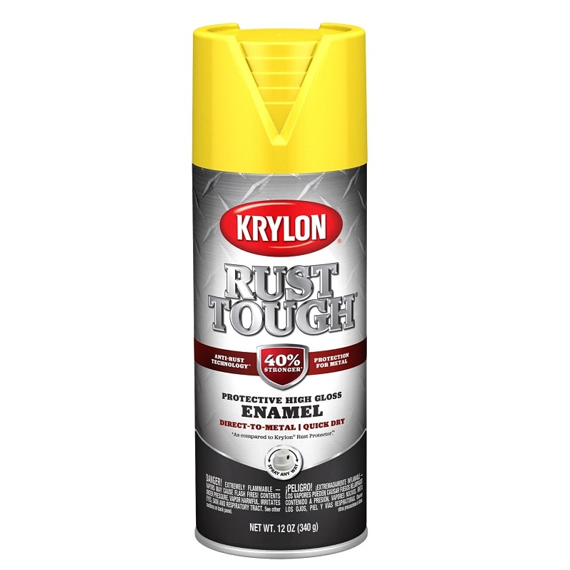 Krylon Rust Tough K09211008 Enamel Spray Paint, Gloss, Safety Yellow/Sun, 12 oz, Can, Pack of 6