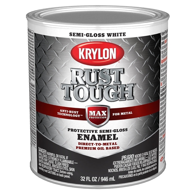 Krylon Rust Tough K09708008 Rust Preventative Paint, Semi-Gloss, White, 1 qt, 400 sq-ft/gal Coverage Area, Pack of 2