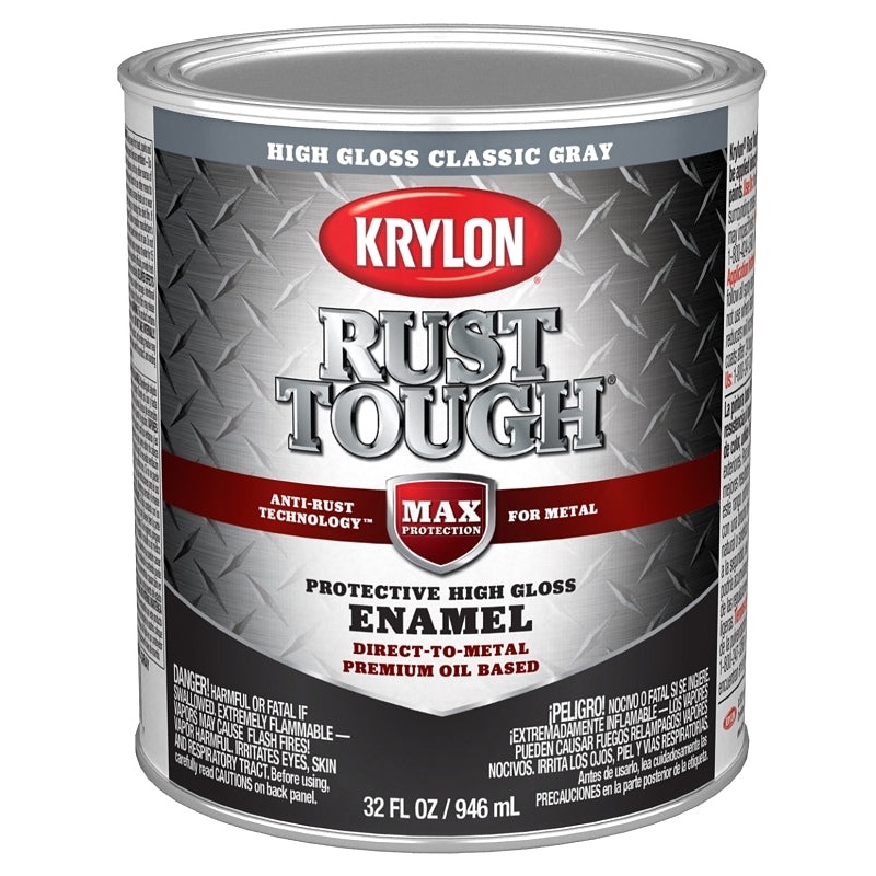 Krylon Rust Tough K09716008 Rust Preventative Paint, Gloss, Classic Gray, 1 qt, 400 sq-ft/gal Coverage Area, Pack of 2