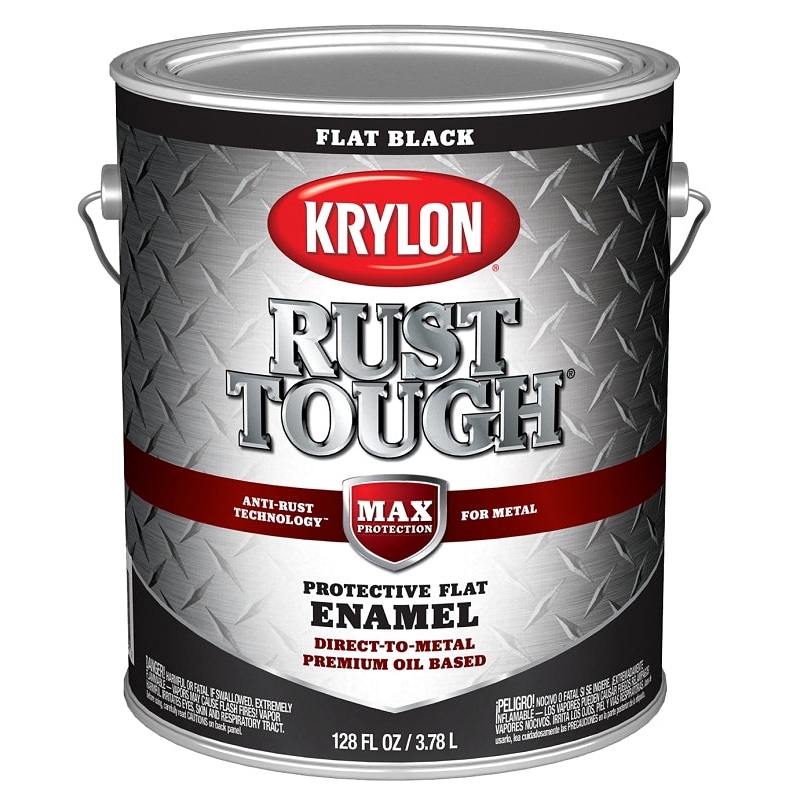 Krylon Rust Tough K09731008 Rust Preventative Paint, Flat, Black, 1 gal, 400 sq-ft/gal Coverage Area, Pack of 4