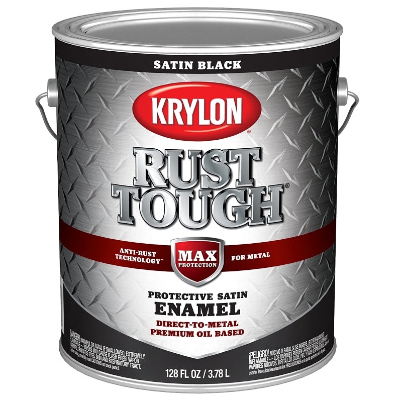 Krylon Rust Tough K09733008 Rust Preventative Paint, Satin, Black, 1 gal, 400 sq-ft/gal Coverage Area, Pack of 4