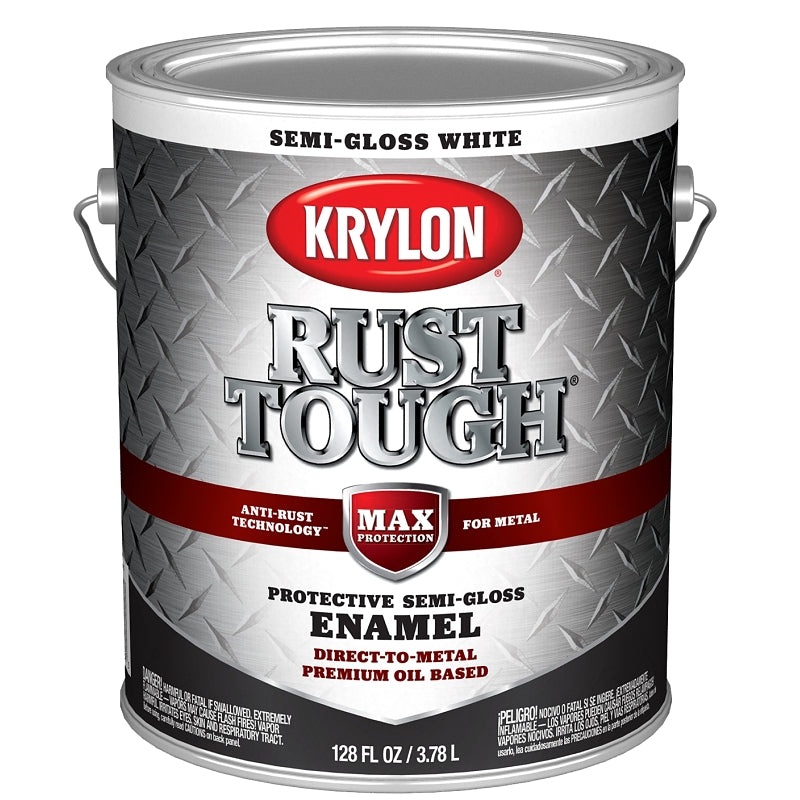 Krylon Rust Tough K09734008 Rust Preventative Paint, Semi-Gloss, White, 1 gal, 400 sq-ft/gal Coverage Area, Pack of 4