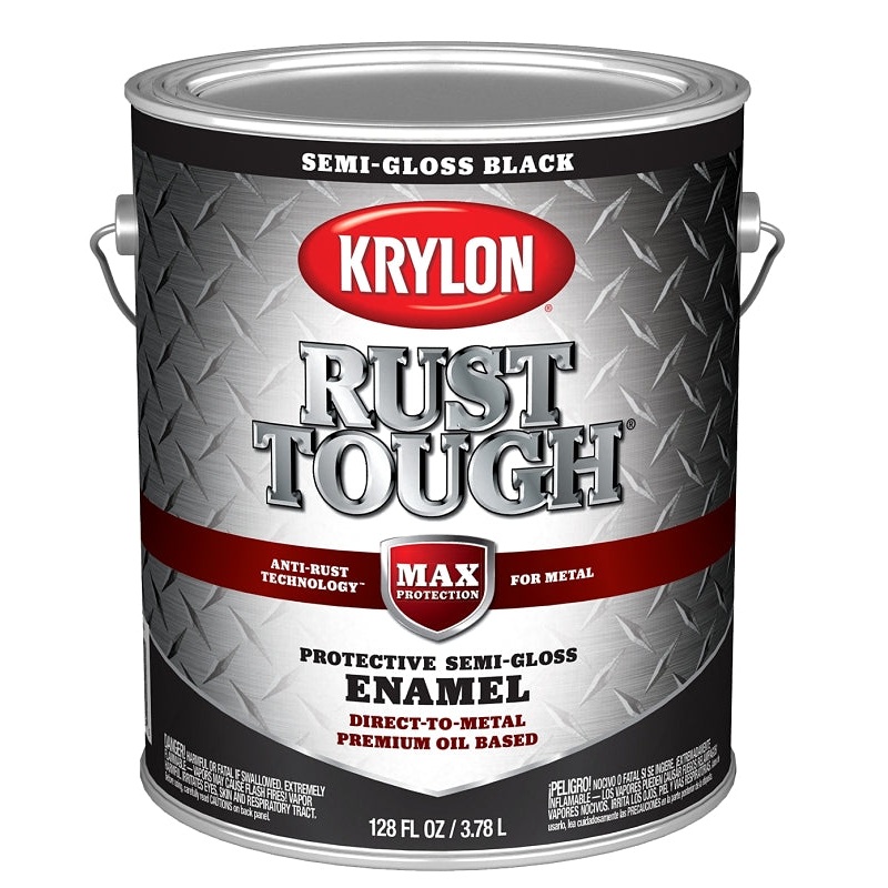 Krylon Rust Tough K09735008 Rust Preventative Paint, Semi-Gloss, Black, 1 gal, 400 sq-ft/gal Coverage Area, Pack of 4