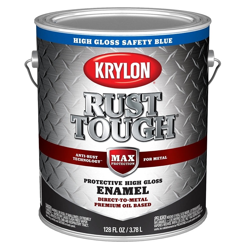 Krylon Rust Tough K09741008 Enamel Paint, Gloss Sheen, Safety Blue, 1 gal, 400 sq-ft/gal Coverage Area, Pack of 4