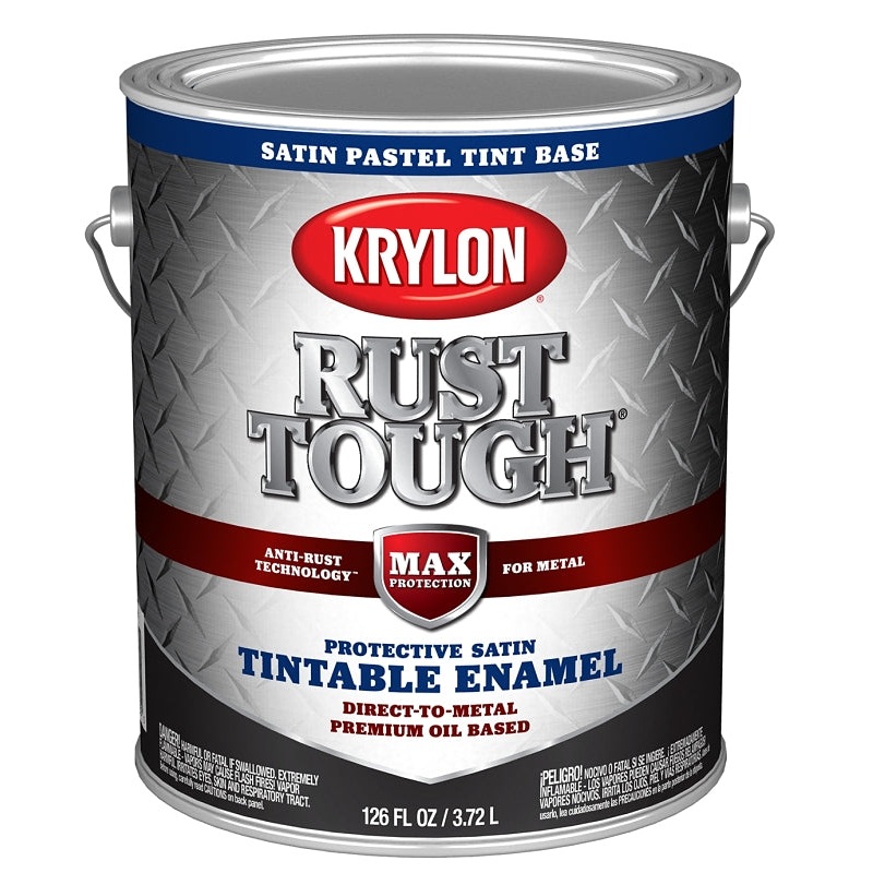 Krylon Rust Tough K09749008 Enamel Paint, Satin Sheen, Pastel Tint, 1 gal, 400 sq-ft/gal Coverage Area, Pack of 4
