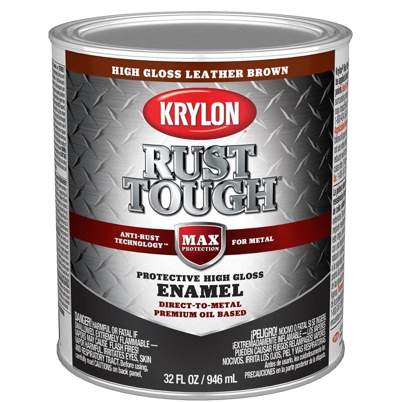 Krylon Rust Tough K09766008 Rust Preventative Paint, Gloss, Leather Brown, 1 qt, 400 sq-ft/gal Coverage Area, Pack of 2