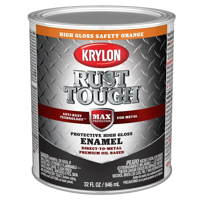 Krylon Rust Tough K09767008 Rust Preventative Paint, Gloss, Safety Orange, 1 qt, 400 sq-ft/gal Coverage Area, Pack of 2