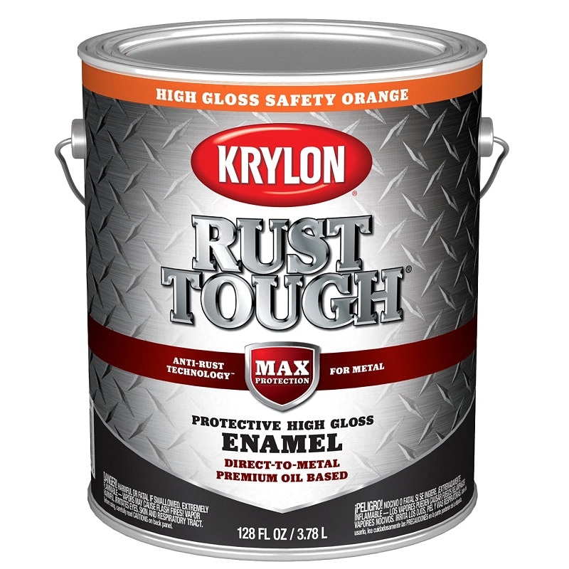Krylon Rust Tough K09768008 Rust Preventative Paint, Gloss, Safety Orange, 1 gal, 400 sq-ft/gal Coverage Area, Pack of 4