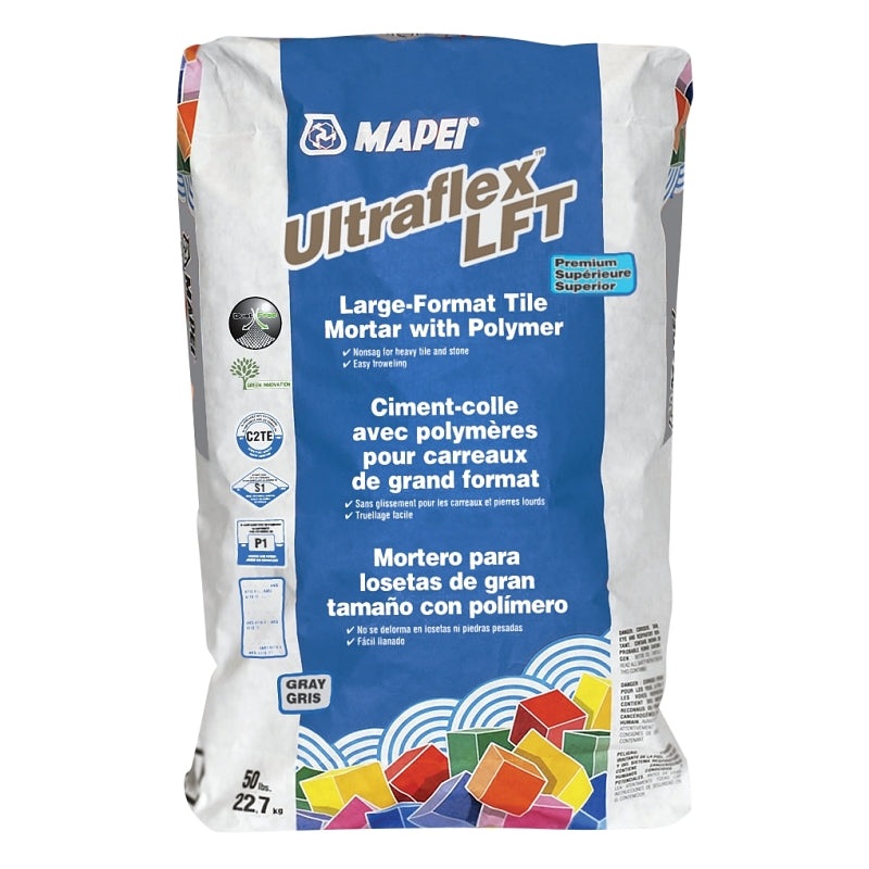 Mapei Ultraflex LFT Series 1125000021 Tile Mortar, Gray, 50 lb, Bag