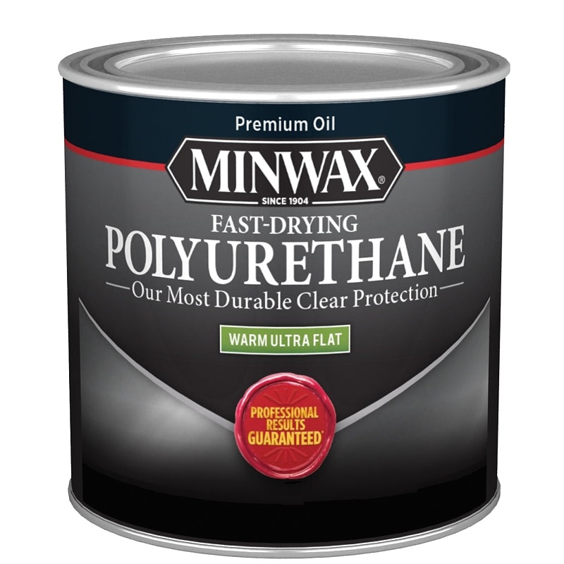 Minwax Fast-Drying 230114444 Polyurethane Wood Finish, Warm Ultra-Flat, Liquid, Clear, 0.5 pt
