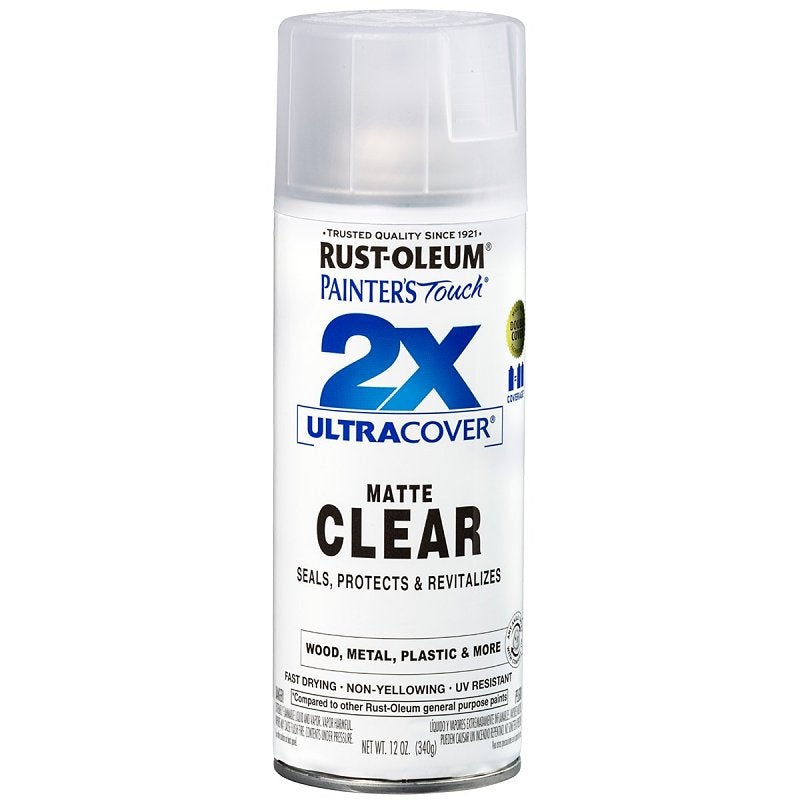 Rust-Oleum Painter’s Touch 2X Ultra Cover 334022 Spray Paint, Matte, Clear, 12 oz, Aerosol Can