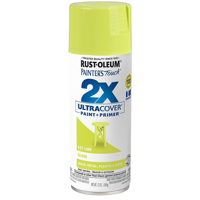 Rust-Oleum Painter’s Touch 2X Ultra Cover 334036 Spray Paint, Gloss, Key Lime, 12 oz, Aerosol Can