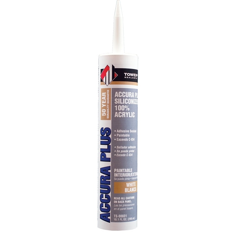 Tower Sealants ACCURA PLUS TS-00031 Silicone Sealant, White, 7 to 14 days Curing, 40 to 140 deg F, 10.1 fl-oz Tube, Pack of 12
