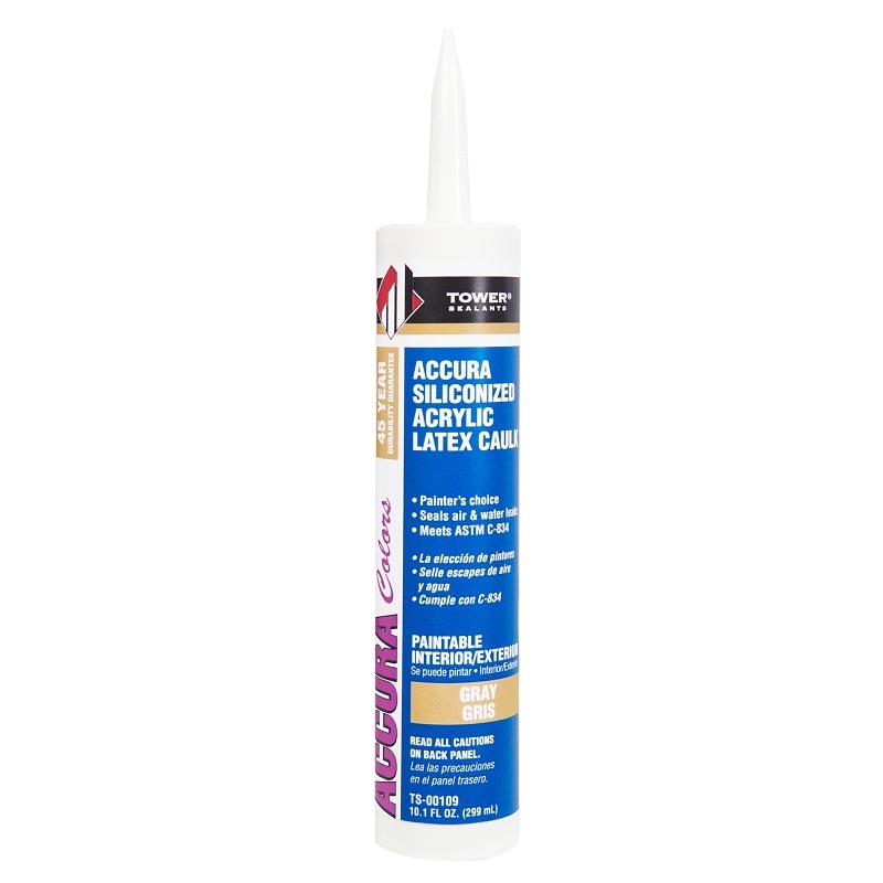Tower Sealants ACCURA TS-00109 Silicone Caulk, Gray, 7 to 14 days Curing, 40 to 140 deg F, 10.1 fl-oz Tube, Pack of 12