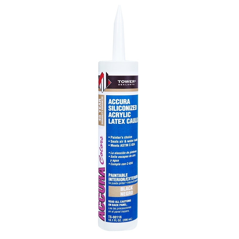 Tower Sealants ACCURA TS-00116 Silicone Caulk, Black, 7 to 14 days Curing, 40 to 140 deg F, 10.1 fl-oz Tube, Pack of 12